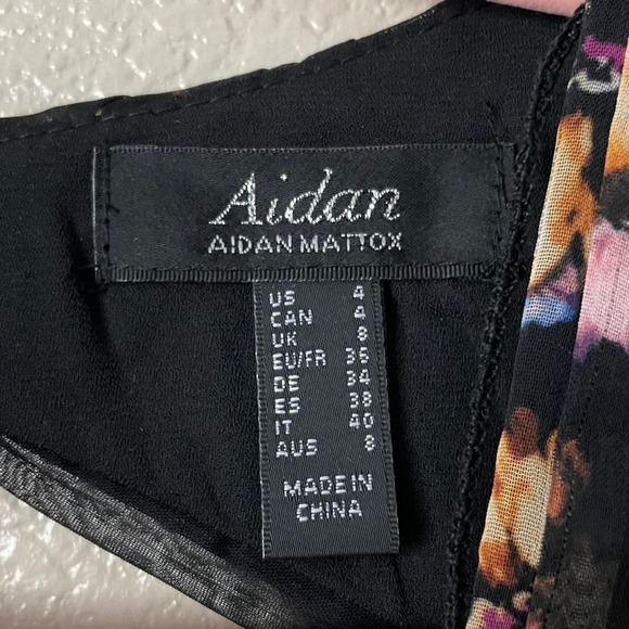 Aidan Mattox Dress Womens Size 4 Black Floral Pleated Cut Out Chiffon Boho Party - Picture 13 of 16